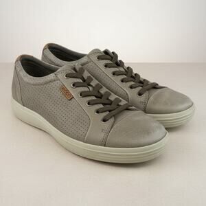 ECCO Soft 7 Perf Tie Sneakers Gray Leather Casual Shoes Size 42